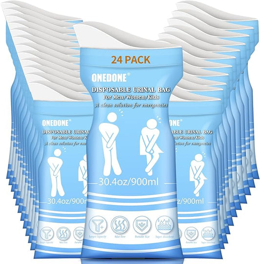 ONEDONE Disposable Urine Bags 6/8/12/24 30.4 OZ Pee Bags for Travel for Men Women Kids Emergency Urine Bags Portable Unisex Urinal Bags Vomit Bags for Traffic Jams Camping Hiking