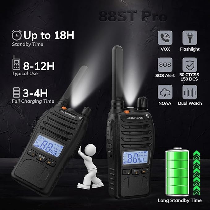 Baofeng BF-88ST Pro Walkie Talkies - 3 Pack, Long Range Radios Walkie Talkies for Kids and Adults, Upgraded from BF-88ST NOAA VOX Dual Watch, with Desktop Charger and Earpieces (Black)