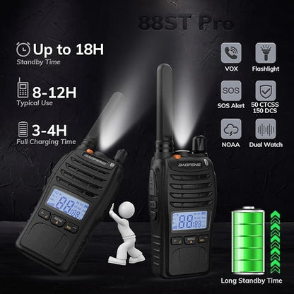 Baofeng BF-88ST Pro Walkie Talkies - 3 Pack, Long Range Radios Walkie Talkies for Kids and Adults, Upgraded from BF-88ST NOAA VOX Dual Watch, with Desktop Charger and Earpieces (Black)