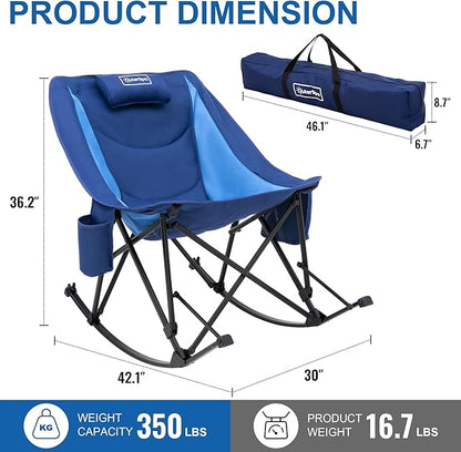Rocking Camping Chair, Heavy Duty, High Back Oversized Portable Folding Chair with Side Cup Holders, Pocket for Beach, Fishing,Trip,Picnic,Lawn,Concert Outdoor Foldable Camp Chairs, Blue