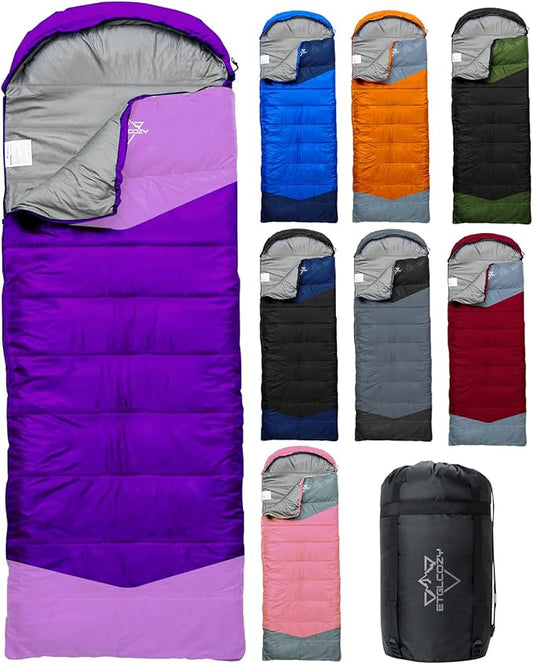 Sleeping Bag for Adults Cold Weather & Warm, Lightweight Backpacking Camping Hiking Essentials Gear for Kids 10-12 Girls Boys Compact w/Compression Sack Indoor Outdoor Sleep Must Haves