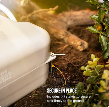 Alpcour Portable Camping Sink – Indoor/Outdoor Travel Hygiene Station with Basin, Running Faucet, Soap Dispenser, Towel Rack, Drain Hose, Hands-Free Foot Pump, Stakes & Carry Bag – 17L Water Capacity
