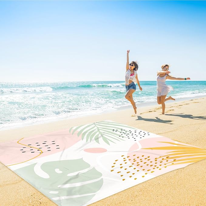 Beach Blanket, 78''×86'' Large Waterproof Sandproof Picnic Blanket for 2-4 Adults, Lightweight Compact Pink Sand Free Outdoor Mat w/ 4 Stakes for Camping, Travel, Hiking, Beach Accessories