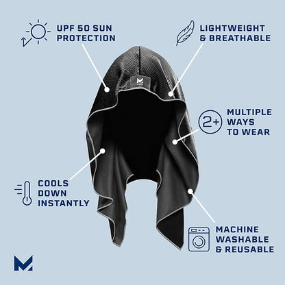 MISSION Cooling Hoodie Towel- Hood Towel, Evaporative Cool Technology, Cools Instantly When Wet, UPF 50 Sun Protection, Contours Your Head to Stay in Place, Great for Sports, Fitness, Gym