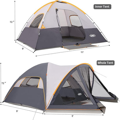 UNP Camping Tent with Screen Room, Portable 6 Person Camping Tent with Screen Porch, Family Dome Tent for Camping Outdoor - 14'x11'x72''(H)