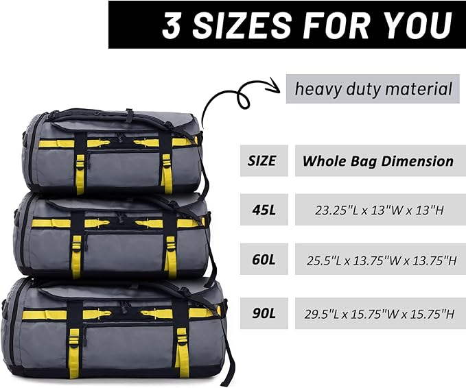 MIER Large Duffel Backpack Sports Gym Bag with Shoe Compartment, Heavy Duty and Water Resistant, Gray, 60L