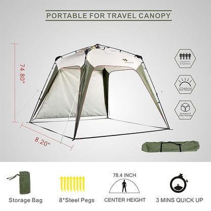 8.2'x8.2' Pop Up Canopy Tent Easy One Person Setup Instant Outdoor Beach Canopy Folding Portable Sports Shelter with 1 Sidewall - Olive