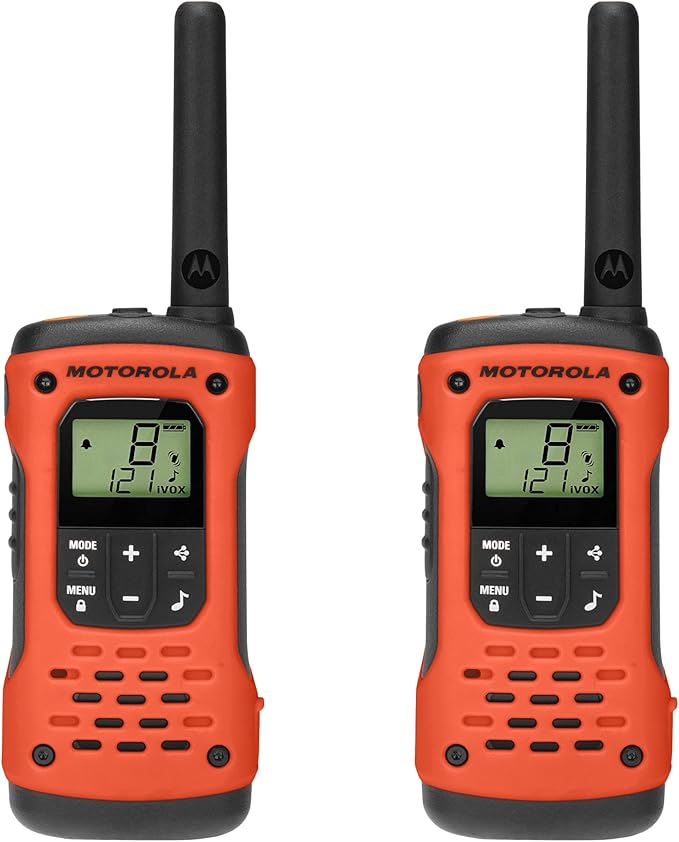 Motorola Solutions, Portable FRS, T605_H2O, Talkabout, Two-Way Radios, Emergency Preparedness, Rechargeable, 22 Channel, 35 Mile, Orange W/Black, 2 Pack