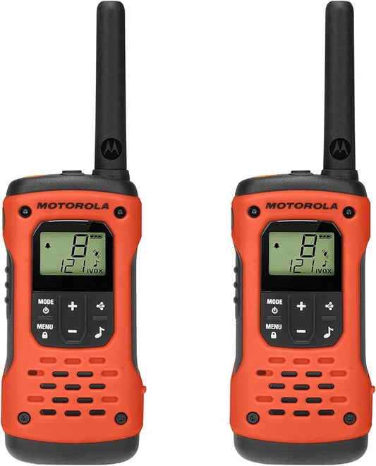 Motorola Solutions, Portable FRS, T605_H2O, Talkabout, Two-Way Radios, Emergency Preparedness, Rechargeable, 22 Channel, 35 Mile, Orange W/Black, 2 Pack
