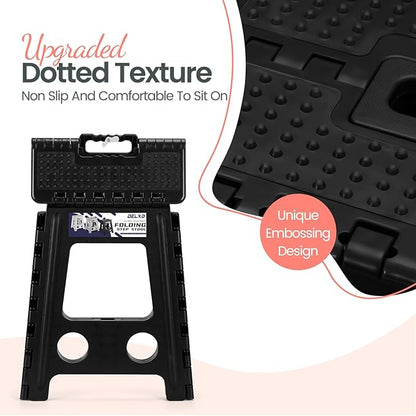 Delxo Folding Step Stool 16 Inch,Non-Slip Foldable Stools for Adults Up to 300 LBS,Kitchen Collapsible Fold Up Stepping Stool with Dotted 1 Pack,Black