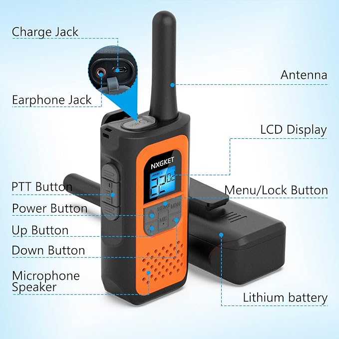 Walkie Talkies Long Rnage for Adults NOAA Wether Alert, Rechargeable Walkie Talkie 2 Way Radios 22 Channels VOX Scan with Li-ion Battery USB-C Cable Family Camping Hiking, 2 Pack
