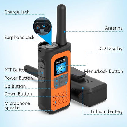 Walkie Talkies Long Rnage for Adults NOAA Wether Alert, Rechargeable Walkie Talkie 2 Way Radios 22 Channels VOX Scan with Li-ion Battery USB-C Cable Family Camping Hiking, 2 Pack