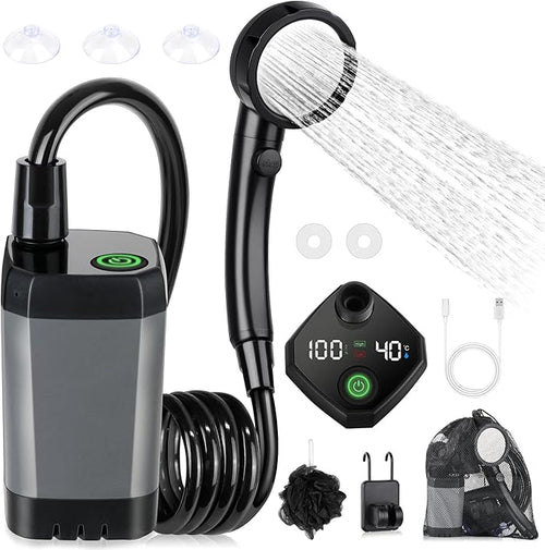 Portable Shower for Camping, [Long-Lasting] Spopal 6000mAh Rechargeable Camping Shower with Intelligent LED Display, 4 Spray Modes, IPX7 Waterproof Outdoor Shower Kit for Hiking, Travel, Car, Pet