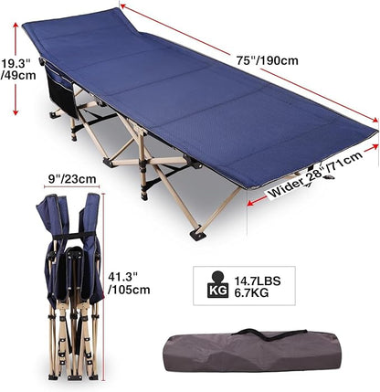 REDCAMP 28" Extra Wide Heavy Duty Camping Cots for Adults, Folding Sturdy Portable Sleeping Cot for Camping or Office Use, Blue
