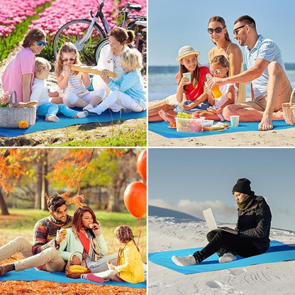 Picnic Blanket, Mini Pocket Beach Mat 43.3 x 55.1IN (2-3 People) Foldable, Lightweight Waterproof Sand Free, Foldable Thin Ground Sheet for Outdoor Camping Hiking Travel - with Hand Strap