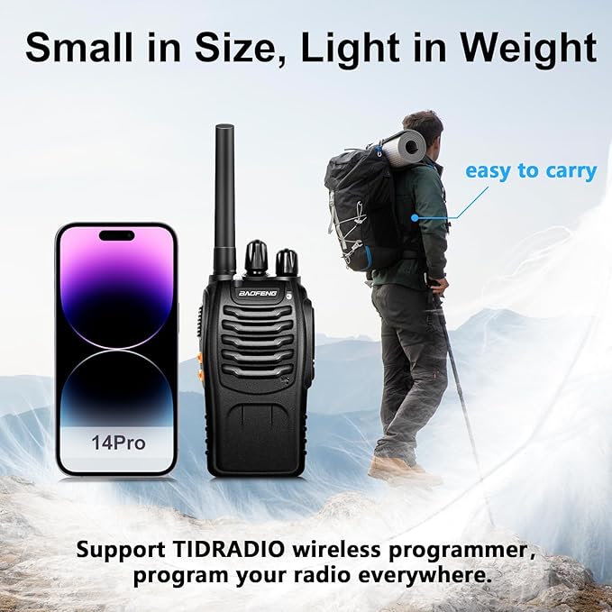 BaoFeng Walkie Talkies for Adults Long Range Rechargeable Walkie-Talkie with 12PCS Batteries & Earpieces with Mic, Portable FRS Two Way Radios for Business Camping Family Kids, Black BF-88A 6Pack