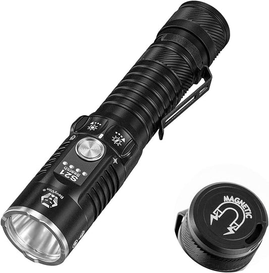 RovyVon S21 Rechargeable EDC Flashlight, Super Bright 3000 Lumens Search Flashlight, High Lumens Handheld Flashlight with Mechanical Twist Switch for Camping, Hiking, Outdoors（Black）