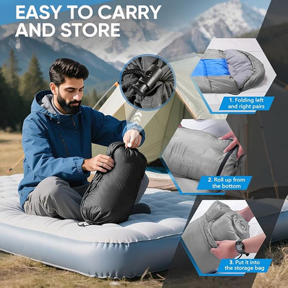 OBTANIM Sleeping Bags Portable Waterproof Camping Sleeping Bag for Adults Kids 4 Seasons Cold Weather or Warm Backpacking Hiking Mountaineering Indoor Outdoor Use