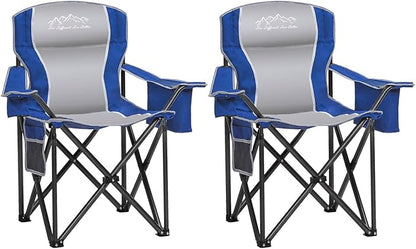 Camping Chair with Cooler Bag, Cup Holder, Storage Pocket, Heavy Duty 450lbs Capacity with Large Anti-Sink Feet, Portable Folding Padded Chair for Outdoor, Beach, Fishing, Sports, Blue 2Pack