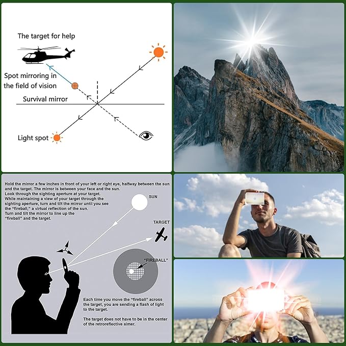 Signal Mirror Military Grade 3 x 5 Inch - Camping Mirror with Survival Whistle - Perfect for Outdoor Explorers SOS Signaling & Hikers Kits