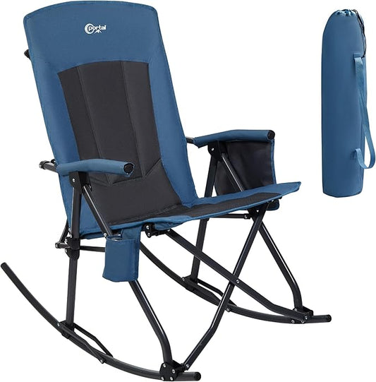 PORTAL Oversized Folding Rocking Camping Chair Portable Outdoor Rocker with High Back Hard Armrests Carry Bag, Supports 400 lbs