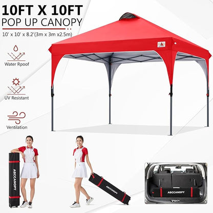 ABCCANOPY Outdoor Pop up Canopy Tent, 10x10 Instant Portable Canopy for Camping, Beach, Backyard, Red