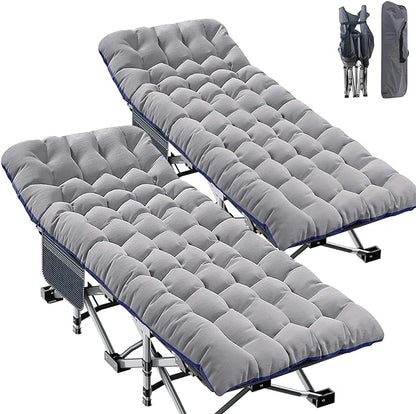 ABORON 2 Pack Oversized XXLFolding Camping Cot W/Mat for Adults, Heavy Duty Outdoor Bed with Carry Bag,1200 D Layer Oxford Travel Camp Cots