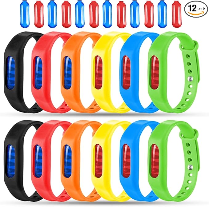 Mosquito Repellent Bracelets 12 Pack, Individually Wrapped Mosquito Repellent Bands for Kids and Adults, Deet Free Mosquito Repellent Wristbands with 12 Extra Refills