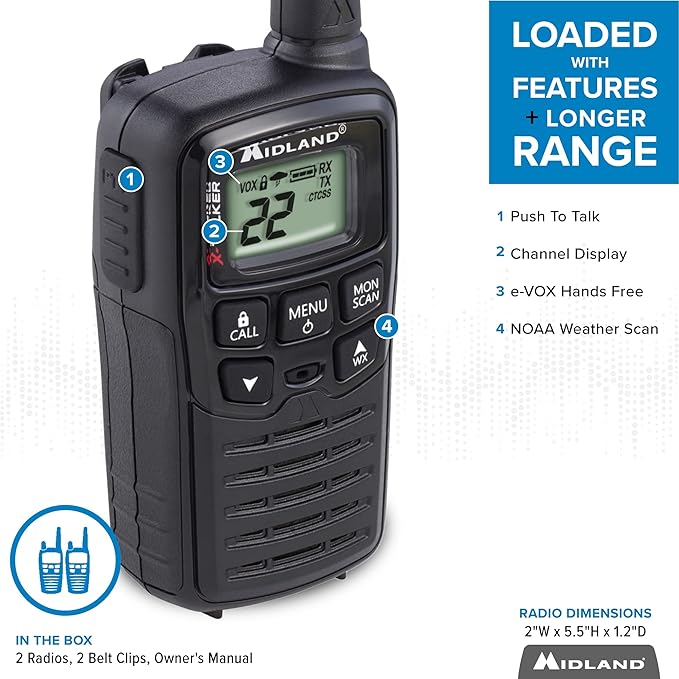 Midland® T10 X-TALKER Two-Way Radios - 22 Channel- Extended Range Walkie-Talkies, 38 Privacy Codes - Best Kids Camping Radio - 2 Pack