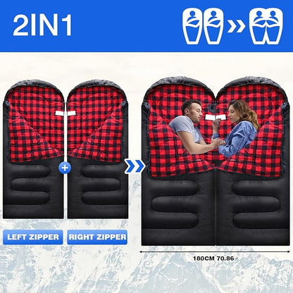 Flannel Sleeping Bag Cotton 0 Degree Cold Weather for Adults XXL Wearable Sleeping Bag 4 Seasons Waterproof with Compression Sack