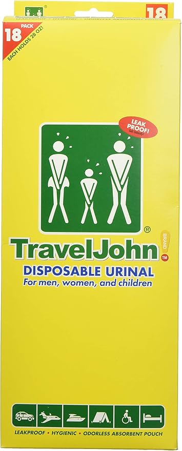Disposable Urinal for All Genders, Adults, and Children (18 Pack) Designed for Emergencies, Travel, Camping, Car Rides, and more (TJ1A-C)