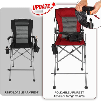 Extra Tall Folding Chairs for Adults 330lbs, Portable Bar Height Foldable Director Chairs for Camping Outside, Comfortable with Makeup Pocket, High Back and Footrest,Red