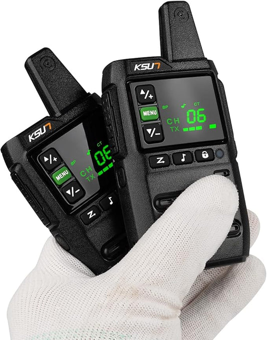 KSUN Long Range Walkie Talkies for Adults with Earpiece for Adult 22 FRS Channels LCD Screen,Flashlight Rechargeable Battery Portable for Cruise Camping Hiking GZ20 (2 Pack)