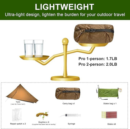 3F UL Gear Lanshan PRO Lanshan Ultralight Tent 3 Season Backpacking Tent for 1 Person, Waterproof Professional Tents for Camping, Trekking, Kayaking, Climbing, Hiking