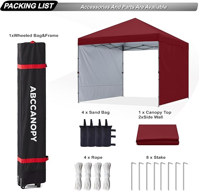 ABCCANOPY Pop up Canopy Tent with 2 Sidewalls for Outdoor Sun Blocking or Rain Protection,10x10, Burgundy