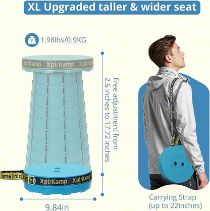 Retractable Folding Stool - Heavy Duty 400 lb Collapsible Portable Stool for Camping, Hiking, Fishing, Indoor/Outdoor with Non-Slip Base and Lightweight Design (Lakeblue, 1-Pack)