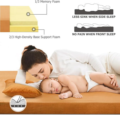 Willpo CertiPUR-US Memory Foam Camping Mattress with Travel Bag and 2 Interchangeable Covers, Lightweight Portable Sleeping Pad for Tents, Guest Beds, Home