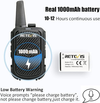 Retevis RT15 Mini Walkie Talkies 3 Pack,Small Portable 2 Way Radios Walkie Talkies,Compact,Walky Talky Rechargeable for Family Warehouse Hiking Camping Gift