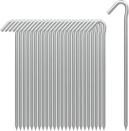 AAGUT Tent Stakes, Tent Stakes Metal Garden Edging Fence Hooks Yard Camping Stake Heavy Duty Galvanized 9 Inch 6 Gauge Tent Pegs for Tarp, Inflatable, Outdoor Christmas Decorations, 25 Pack