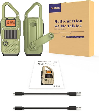 Rechargeable Adult Walkie Talkie with Emergency Solar Hand Crank Charging with FM/NOAA,Weather Alert,LED Flashlight-USB Charging and SOS Siren Long Range 2-Way Radio