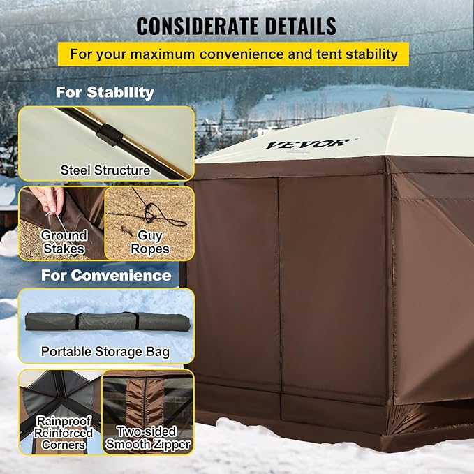 VEVOR 12x12ft Pop Up Gazebo Tent with Privacy Panels, Mosquito Netting & Removable Wind Cloths, 6-Sided Outdoor Canopy for Patio
