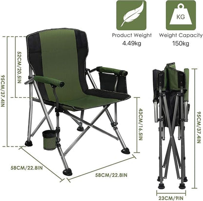 LEADALLWAY Folding Camping Chair Oversized Collapsible Camp Chair with Cup Holder and Removable Storage Bag, Heavy Duty Support 350 LBS, Portable Lawn Chair for Outdoor Camp, Picnic, Travel, Fishing