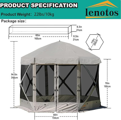 Pop Up Screen Tent, 10'x10' Windproof & UV Protection Sun Shelter, Portable Instant Setup, 6-Sided Screen Tent for Picnic, Camping, Backyard, Outdoor (Grey)