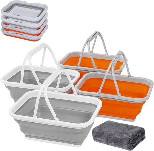 AUTODECO Collapsible Sink with Handle Towel, 2.37 Gal / 9L Foldable Wash Basin for Washing Dishes, Camping, Hiking and Home