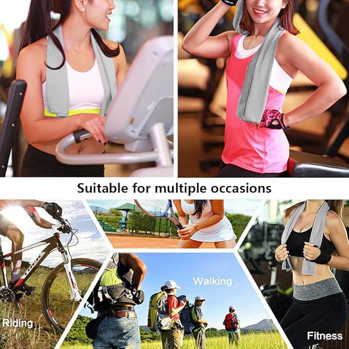 1 Pack Sports Towel with Silicone Storage Bag and Carabiner Clip, Microfiber Cooling Towels, Soft Breathable Chilly Towel for Yoga Running Gym Camping Quick Dry Stay Cool Travel Sports Towels Grey