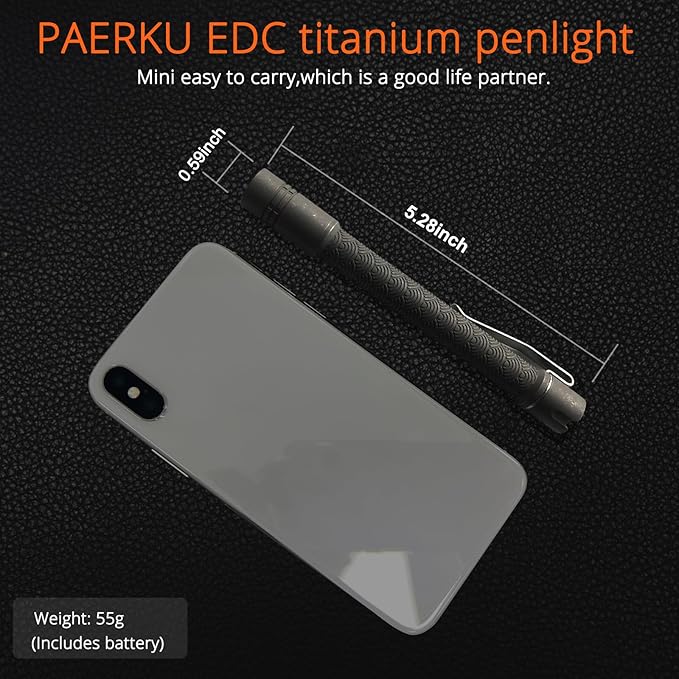 Penlight Pineapple led Flashlight, Nichia 519a R9080 4000K 10880/AAA Small Flashlight by Reylight for Outdoor, Power Outage Lighting, Emergency Lighting (Titanium)