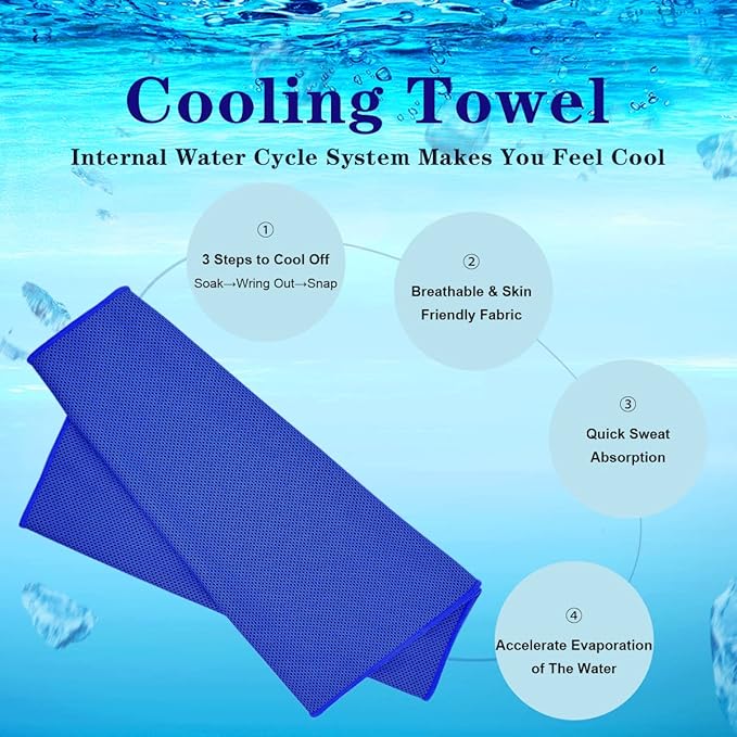 Cooling Towel,Vofler [4 Pack] Cool Towels Microfiber Chilly Ice Cold Head Band Bandana Neck Wrap (40"x 12") for Athlete Men Women Youth Kids Dogs Yoga Outdoor Golf Running Hiking Sports Camping Travel