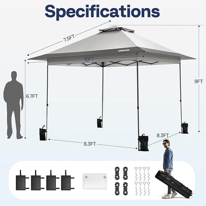 VIVOHOME10x10ft Pop Up Canopy Tent One Push Setup Outdoor Portable Shelter Tent Heavy Duty with Wheel Carry Bag and 4 Sandbags,2 Tiers Roof for Patio Garden Backyard, Gray