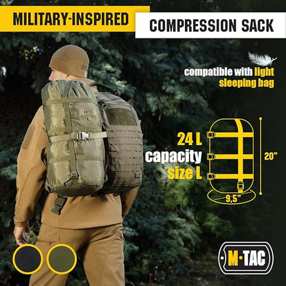 M-Tac Compression Stuff Sack for Sleeping Bag Military Water Resistant Compression Bag Lightweight Nylon Compression Sack for Travel, Camping, Hiking, Outdoor