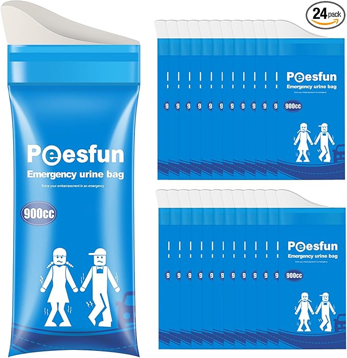 Portable Emergency Urinal Bag, 24 Pack Travel Urine Bag, 900ml Unisex Pee Bag, Resealable Disposable Urinal for car, Traffic Jams, Camping, Road Trips, Pregnant Women, Patients, Children